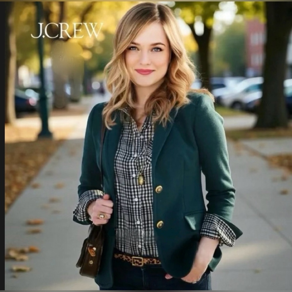 J. Crew Wool Blend Emerald Green Schoolboy Blazer